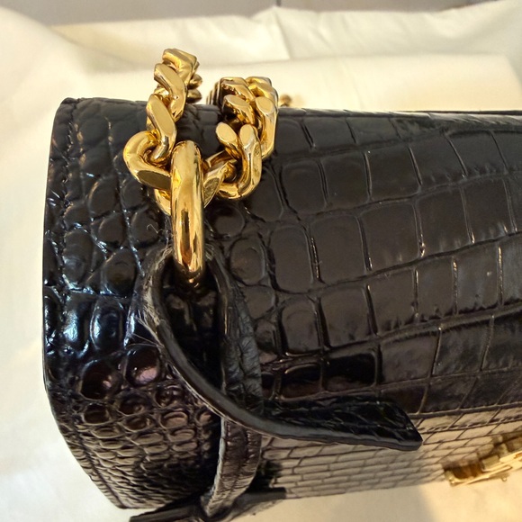 Yves Saint Laurent Sunset Black Croc-Embossed Shoulder Bag - Picture 13 of 16